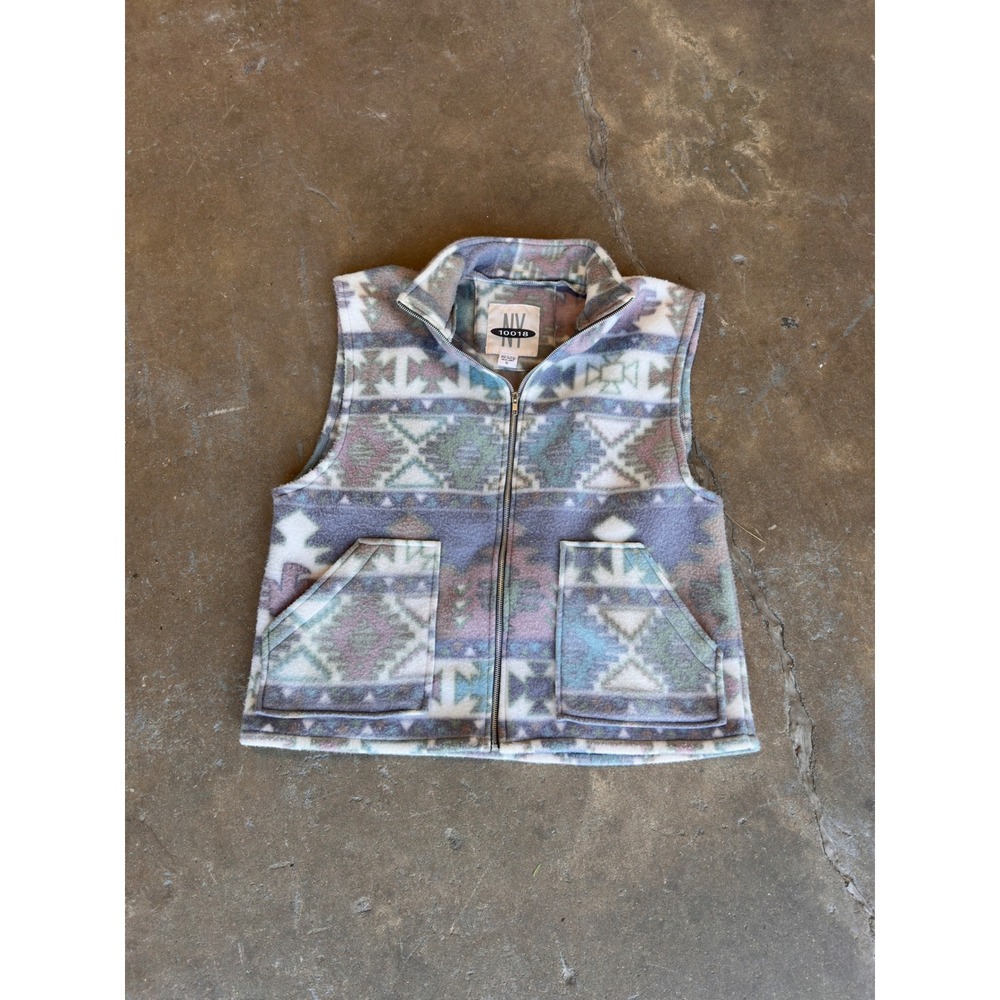 Vintage NY 10018 Southwestern Fleece Vest Mens Medium Geometric Tribal Zip Up